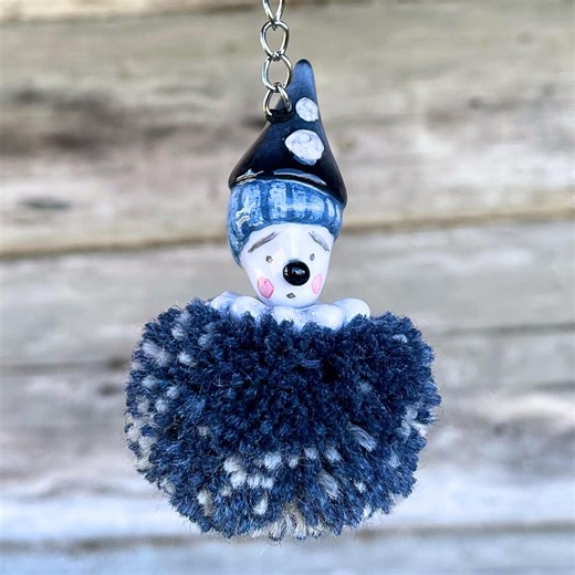 Handmade Sad Pierrot Keychain, Whimsical Melancholy Clown Pompom Doll Bag Charm, Gothic Fantasy Themed Backpack Pendant, Circus Lovers Gift - Etsy