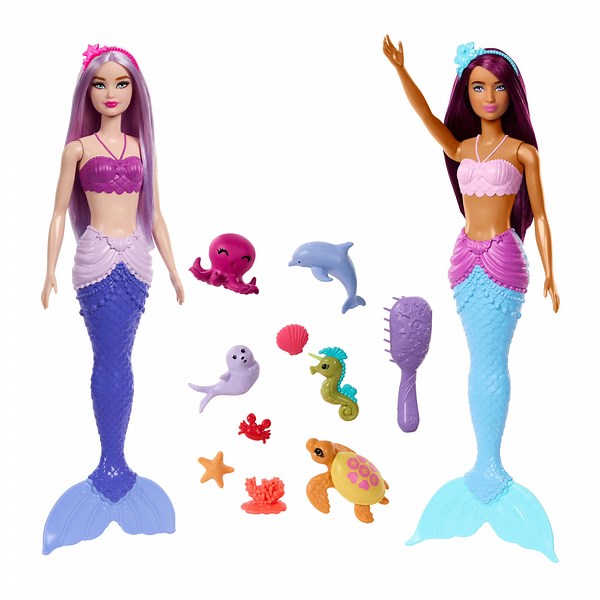 Barbie Mermaid Dolls 2-Pack with Sea Animals Including Dolphin, Otter, Seahorse & Ocean Accessories [Walmart Exclusive]
