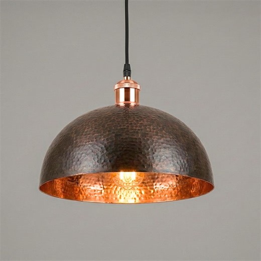 Rustic Hammered Copper Pendant Light, Antique Black & Copper Dome Lamp,farmhouse Kitchen Island Lighting, Handcrafted Ceiling Fixture - Etsy