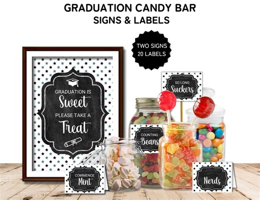 Graduation Candy Bar Signs and Labels, Printable Grad Party Decor, Graduation Party Favors, Treat Table Sign, Teal and Black, PDF - Etsy