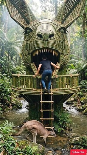 Bamboo Kangaroo House 😳🔥 | Secret Jungle Room Inside! #bamboohouse #short