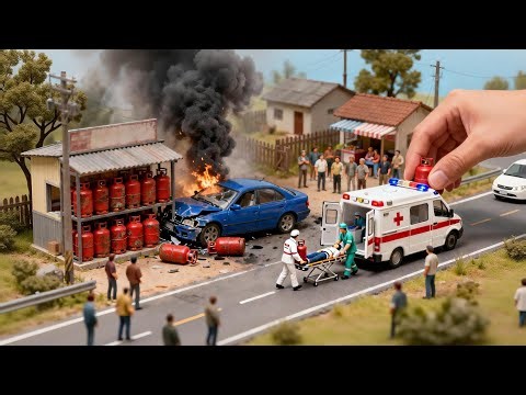 Gas Explosion Disaster 😱💥 Car Crashes into LPG Cylinder Shop | Ultra Realistic Miniature Diorama
