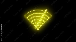 Glowing no Wi-Fi notifications with network disruption symbols and troubleshooting .Glowing Neon No WiFi Symbol and No Internet Sign.