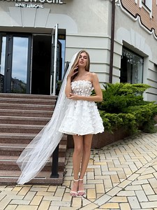 Mini Wedding Dress With 3D Flowers, Strapless Corset Bridal Dress, Reception Look, Open Shoulders Dress - Etsy