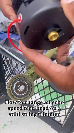 Replying to @Prime Cuts Lawn Care they can be replaced easy. How to change an echo speed feed head on a stihl string trimmer. #sixtenlandscaper #fyp #foryou #lawntok