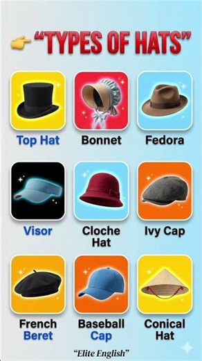 9 Types of Hats You Must Know 🎩 | Improve Your English Vocabulary Fast | Elite English.#learnenglish