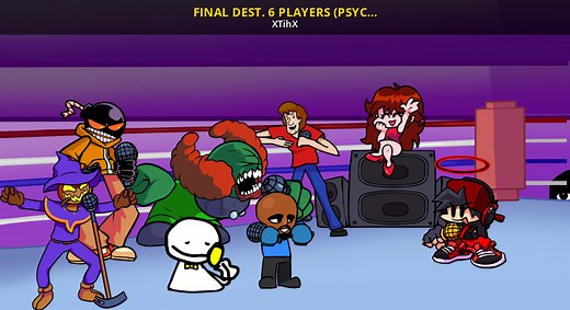 FINAL DEST. 6 PLAYERS (PSYCH AND LEATHER EN. PORT) Mod for Friday Night Funkin' | FNF Mods