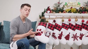 LUBOT Set of 5 Christmas Stocking(20inch) Silhouette Buffalo Red Plaid/Rustic/Farmhouse/Country Cotton Fireplace Hanging Xmas Stockings Decorations for Family Holiday Season Decor