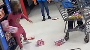 Child trashes supermarket during epic tantrum, smashes bottles