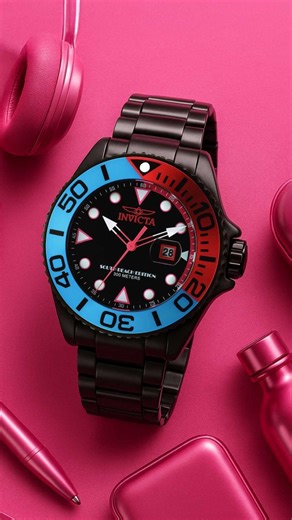 🌴 INVICTA GRAND DIVER 48614: SOUTH BEACH EDITION 🌴 Turn heads with the boldest dive watch to ever hit the coast, where hot pink meets electric blue on a commanding 52mm case built for pure dominance. The South Beach Grand Diver isn’t just a watch, it’s a statement of fearless style. ⚡ 52mm aluminum & stainless steel case with striking hot pink blue accents 🌊 Professional 300m water resistance for serious diving performance 🕶️ Sleek black dial with luminous hands & markers powered by New Lite