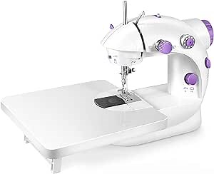 Portable Sewing Machine with Extension Table and Light,Mini Handheld Sewing Machine with Upgraded,Two Threads Double Speed Double Switches,Easy to Use for Kids,Beginners and DIY, White