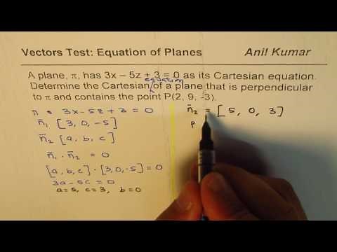 Find Cartesian Equation of Plane Perpendicular to given plane passing through a point