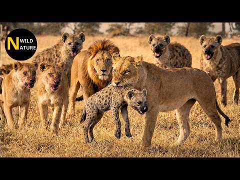 Hyena Vs Lion - Furious Hyenas Surround Lions To Save One From A Lioness | Animal Fights