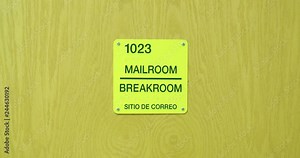 Mailroom Break Room Sign on Door at School Centered