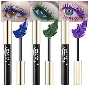 Blue Purple Green Colored Mascara for Eyelashes,Volumizing,Lifting & Lengthening Long Lasting Waterproof for Dramatic Lashes,Mascara for Older Women,Vegan & Cruelty Free Eye Makeup (Pack of 3)
