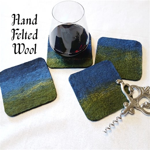 Wool Coasters Set, Felt Coasters, Reversible Coasters, Fiber Art, Wool Candle Mat, Hand Felted Coasters 0126, Seventh Anniversary Wool - Etsy
