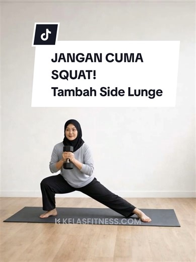 Side Lunges with Dumbbell 🔥 Bantu aktifkan paha bagian dalam & luar yang sering jarang dilatih — penting banget buat usia 30/35 supaya kaki tetap kuat & stabil. Manfaatnya: ✅ Kencangkan paha dalam & luar ✅ Bentuk glutes lebih maksimal ✅ Latih keseimbangan ✅ Bantu stabilitas lutut & pinggul Cara lakukan: • Pegang 1 dumbbell di depan dada / 2 di samping • Langkahkan kaki ke samping • Dorong pinggul ke belakang • Lutut mengikuti arah ujung kaki • 8–10 repetisi per sisi x 2–3 set Tips: ✔ Mulai tanp