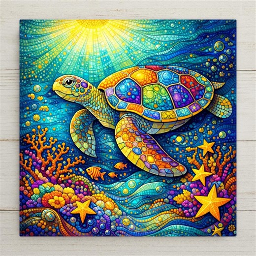 Sea Turtle Ceramic Tile Wall Art - Stained Glass Style Ocean Coastal Beach Home Decor Gift - Etsy