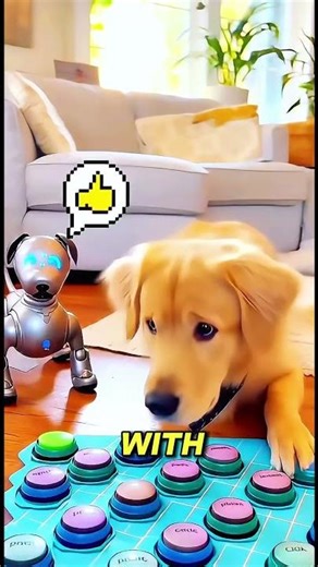 Dog playing guess button game