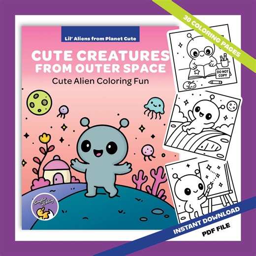 Kawaii Alien Coloring Book – Cute Space Creatures (printable PDF) - Etsy