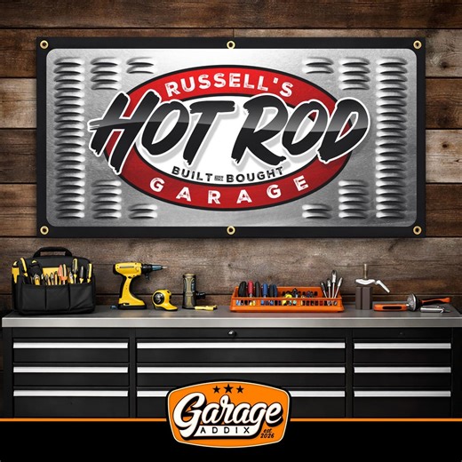 Personalized Hot Rod Garage Banner, Custom Man Cave Wall Art, Speed Shop Sign - Etsy