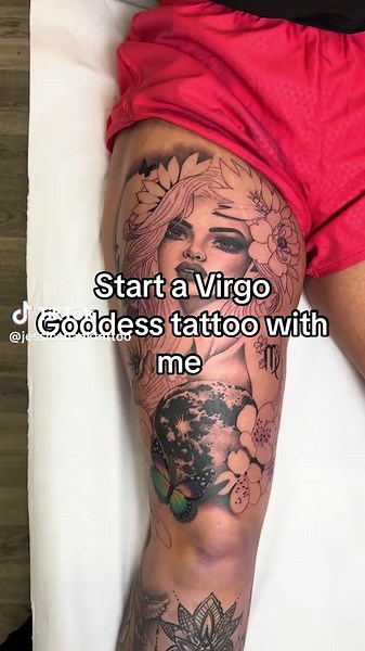 Virgo Goddess Tattoo Design with Rainbow Butterfly