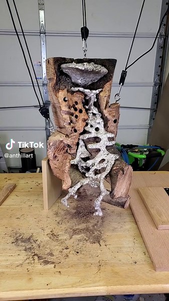 Fascinating Aluminum Cast of an Ant Colony in a Stump