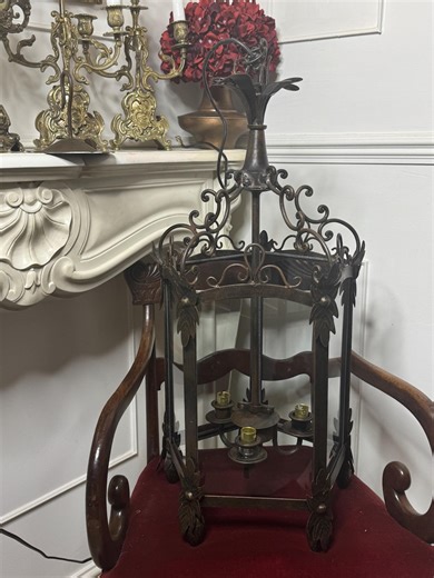 Antique Iron Lantern Chandelier: Large Vintage Hanging Light, English Manor - Etsy