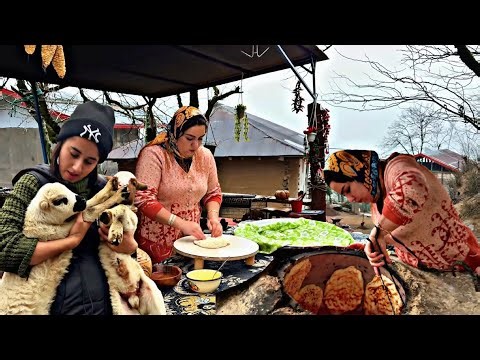 Mountain Village Life | Foggy Day Cooking Meat on Stone with Traditional Bread