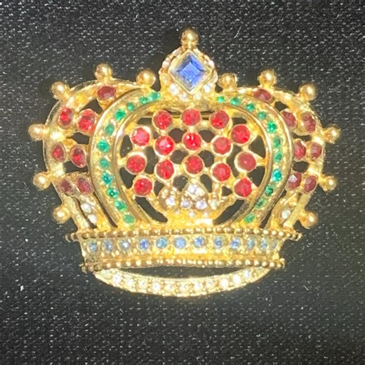 Vintage Kenneth Jay Lane Gold-tone Crown Brooch With Colorful Rhinestones - Etsy UK