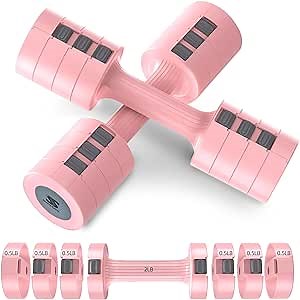 SunnySpirit Adjustable Weights Dumbbells Set, Pink Free Weights Sets for Women, Easy to Adjust Dumbbell Weight Each 2/3/4/5 lb, Locking Buckle for Safety