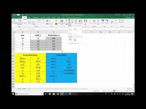 Using Excel to Find Mean, Standard Deviation, PMCC and Regression Line Formula for Population Data