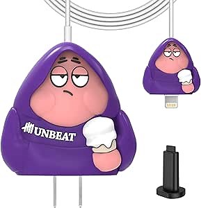 Cute Cartoon Case for Apple 20W/18W USB-C Power Adapter Charger,3D Design Funny Fun Kawaii Anti-Fall Soft Silicone Protective Cover Compatible with iPhone Charger(PatrickStar)