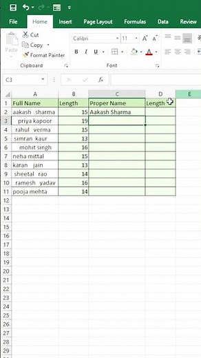 Remove Extra Spaces & Fix Name Format in Excel using LEN, TRIM & PROPER | Excel Tips & Tricks