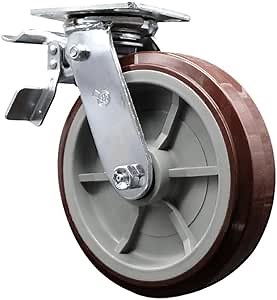 Polyurethane Swivel Top Plate Heavy Duty Caster with 8 Inch Wheel and Total Lock Brake – 1,000 lbs. Capacity/Caster - Service Caster Brand