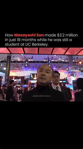 ADVICE FROM CEOs on Instagram: "Masayoshi Son, the founder and CEO of SoftBank, once set a goal to earn $10,000 by working just five minutes a day. Instead, he surpassed his expectations, making $3.2 million over 18 months. This achievement stemmed from his strategy of leasing software to retailers, allowing him to generate income with minimal daily effort . Born in 1957 in Tosu, Japan, to a Korean immigrant family, Son faced challenges due to his heritage. He moved to the U.S. as a teenager, st