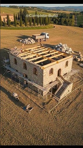 Tuscan-style stone mansion - Rustic stone walls, tiled roof, Italian country house.