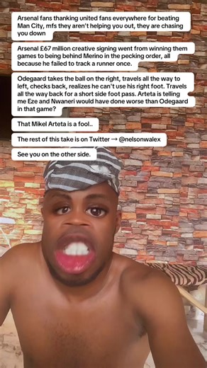 Arsenal fans thanking Manchester United for beating Manchester City like it’s help — they’re chasing you down, not saving you. Arsenal’s £67m creative signing went from match-winner to behind Merino in the pecking order after failing to track one runner. Martin Ødegaard analysis: takes the ball on the right, drifts left, checks back, realises he can’t use his right foot, then travels all the way back for a safe pass. Are we really being told Eberechi Eze or Ethan Nwaneri would’ve done worse in t