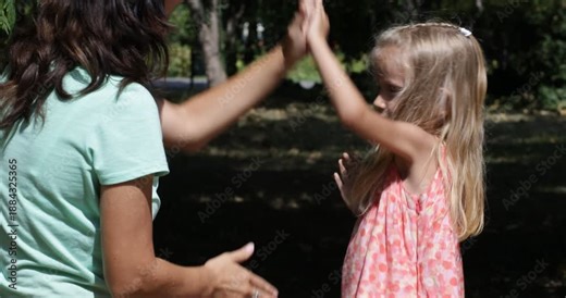 4K Mother and Child, Girl Playing Clapping Hands Game in Park, Children