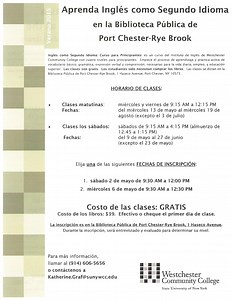 Westchester Community College Summer ESL Classes at Port Chester-Rye Brook Library