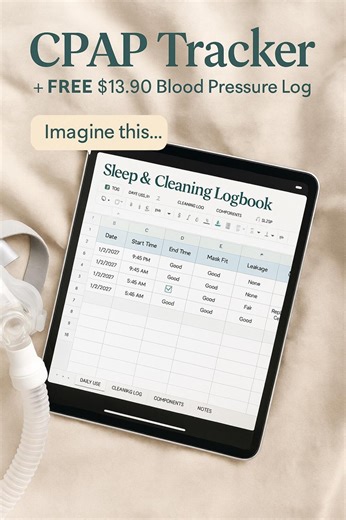 CPAP Tracker for Excel and Google Sheets | Sleep & Cleaning Log | Bonus Blood Pressure Tracker Included - Etsy