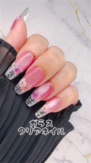 【38】透明感やばすぎるガラスクリアネイル💅🏻押し花ちゅるんセルフネイル💅🏻マグネットジェル×SHEINシール #ネイル #ジェルネイル #nails #nailart