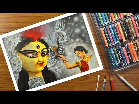 Durga drawing/Oil pastel Maa durga/durga puja special drawing