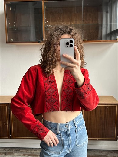Vintage 90s Velvet Traditional Bolero Jacker in Red - Etsy