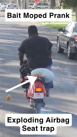 Thief Busters on Instagram: "Moped bait prank w/ exploding seat airbag💨 #Prank #FunnyPranks #PrankVideo #BaitPrank #Prankster #FunnyVideos #Comedy #Viral #InstantKarma #PrankWars"