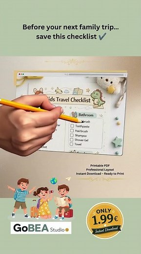 Kids Travel Checklist ✈️ Printable Family Packing Checklist for Kids Template | GoBEA-Studio
