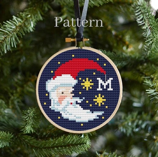 Santa Claus Cross Stitch Pattern With Alphabet Chart for Personalized Monogram Ornaments With Initial Letters - Etsy