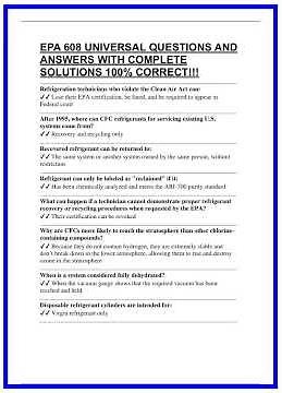 EPA 608 UNIVERSAL QUESTIONS AND ANSWERS WITH COMPLETE SOLUTIONS 100 CORRECT 636x882
