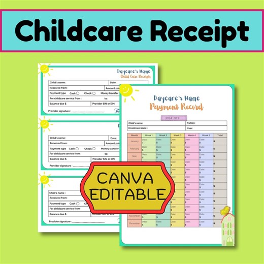 Editable Childcare Receipt Template, Daycare Invoice, Payment Tracker (canva) - Etsy Canada