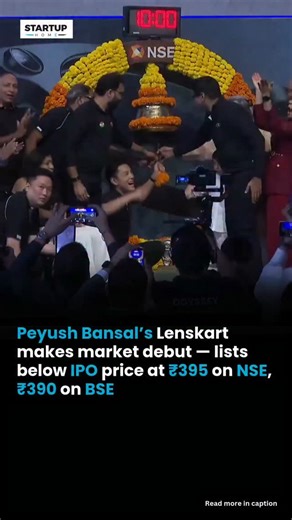 Startup Home on Instagram: "Lenskart’s IPO listing below expectations! India’s largest eyewear brand, Lenskart, made its much-awaited stock market debut — but not quite the blockbuster opening investors hoped for. Led by Peyush Bansal, Lenskart Solutions opened below its IPO price on Monday, signaling a subdued start to one of the most anticipated listings of the year. The stock opened at ₹395 on NSE and ₹390 on BSE, compared to its IPO price of ₹402, marking a 2.98% discount. While it wasn’t th